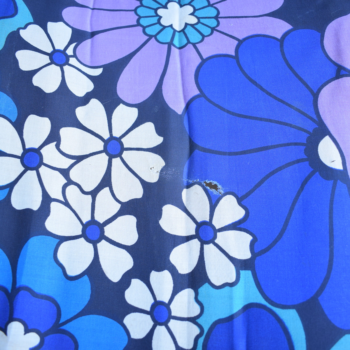 Vintage 1960s Padded Long Cushion / Mattress - Blue & Purple Flower Power