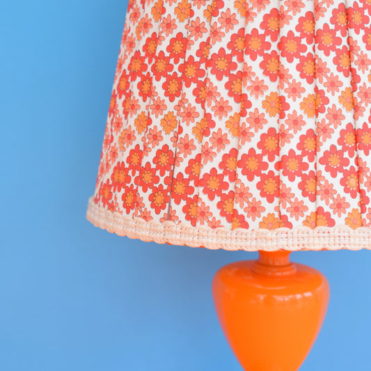 Vintage 1960s Small Orange Table Lamp - Original Flower Power Vinyl Shade, Pink & Orange