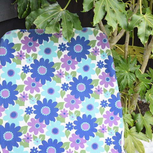 Vintage 1960s Garden Sun Lounger - Blue & Purple Daisy Flower Power