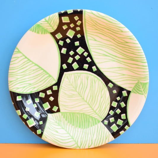 Vintage 1950s Johnson Brothers Dinner Plate - Leaf Print - Green & Black