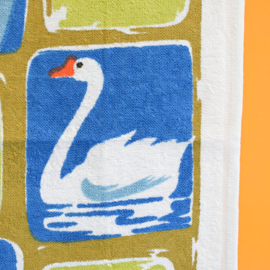 Vintage 1960s Tea Towel - Swan / Penguin by Pineapple Retro
