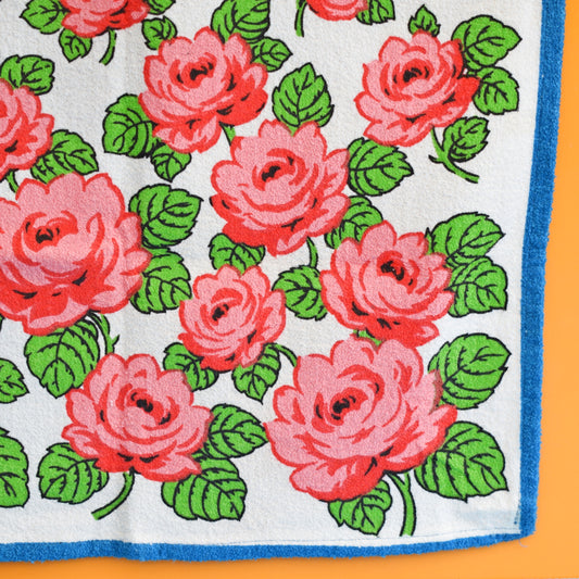 Vintage 1960s Tea Towel - Roses- Pink