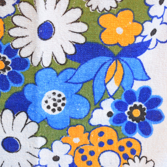 Vintage 1960s Tea Towel - Flower Power - Blue by Pineapple Retro