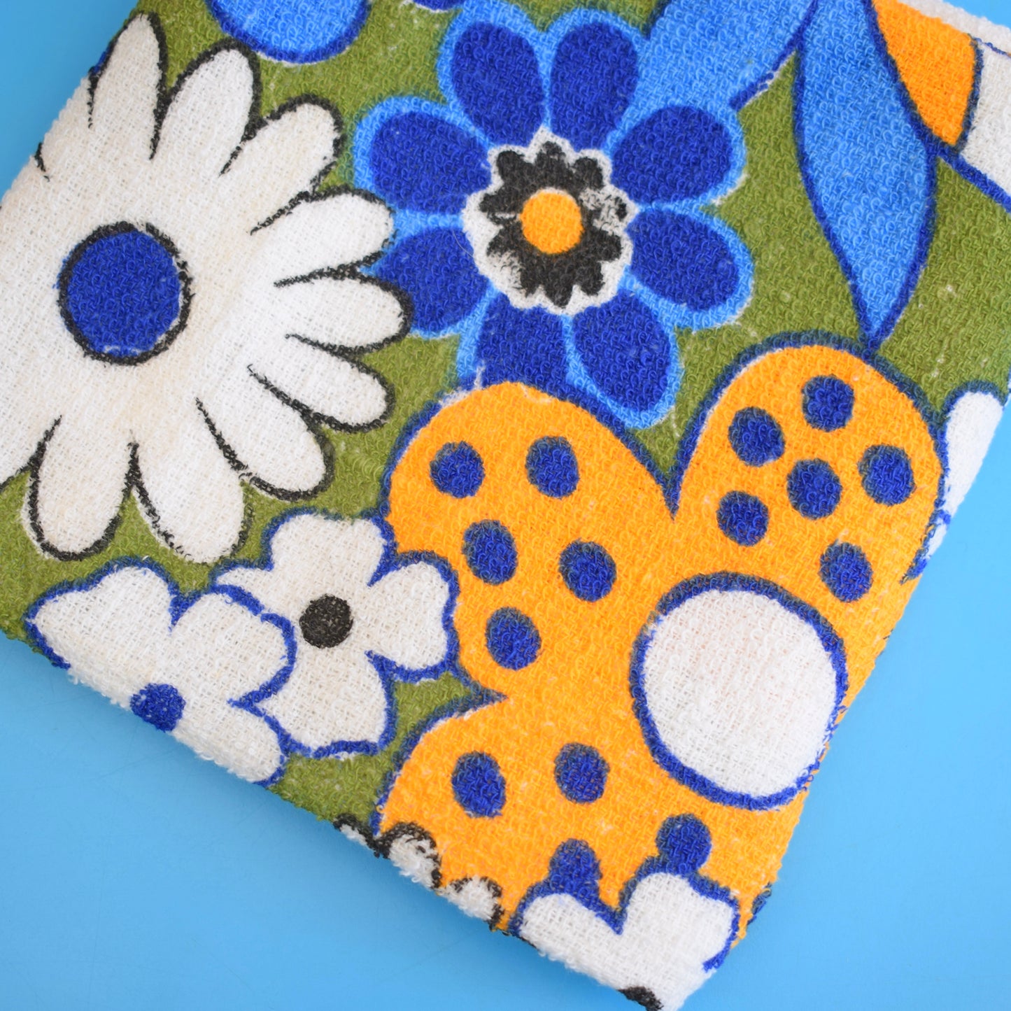 Vintage 1960s Tea Towel - Flower Power - Blue