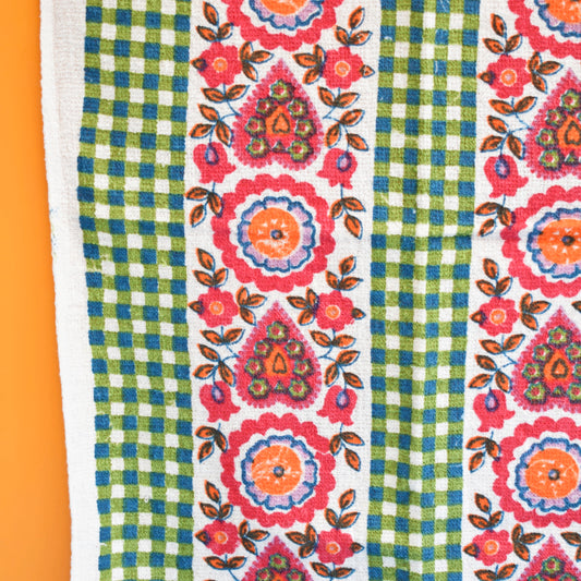 Vintage 1960s Tea Towel - Hearts & Flowers by Pineapple Retro
