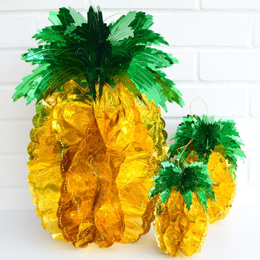 New Retro Kitsch Foil Pineapple Decoration - Gold & Green