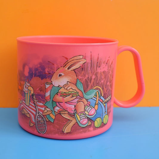 Vintage 1970s Plastic Mug - Sporty Bunny- Pink by Vintage