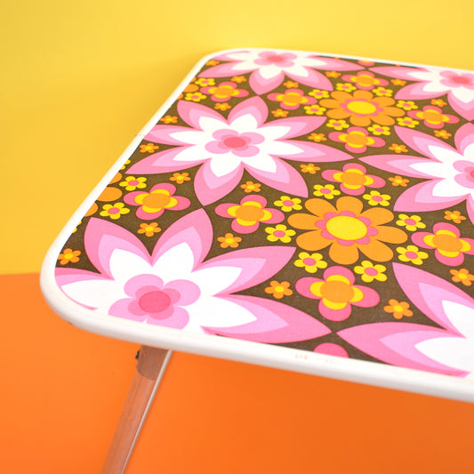 Vintage 1960s Folding Low Table - Flower Power - Pink & Orange