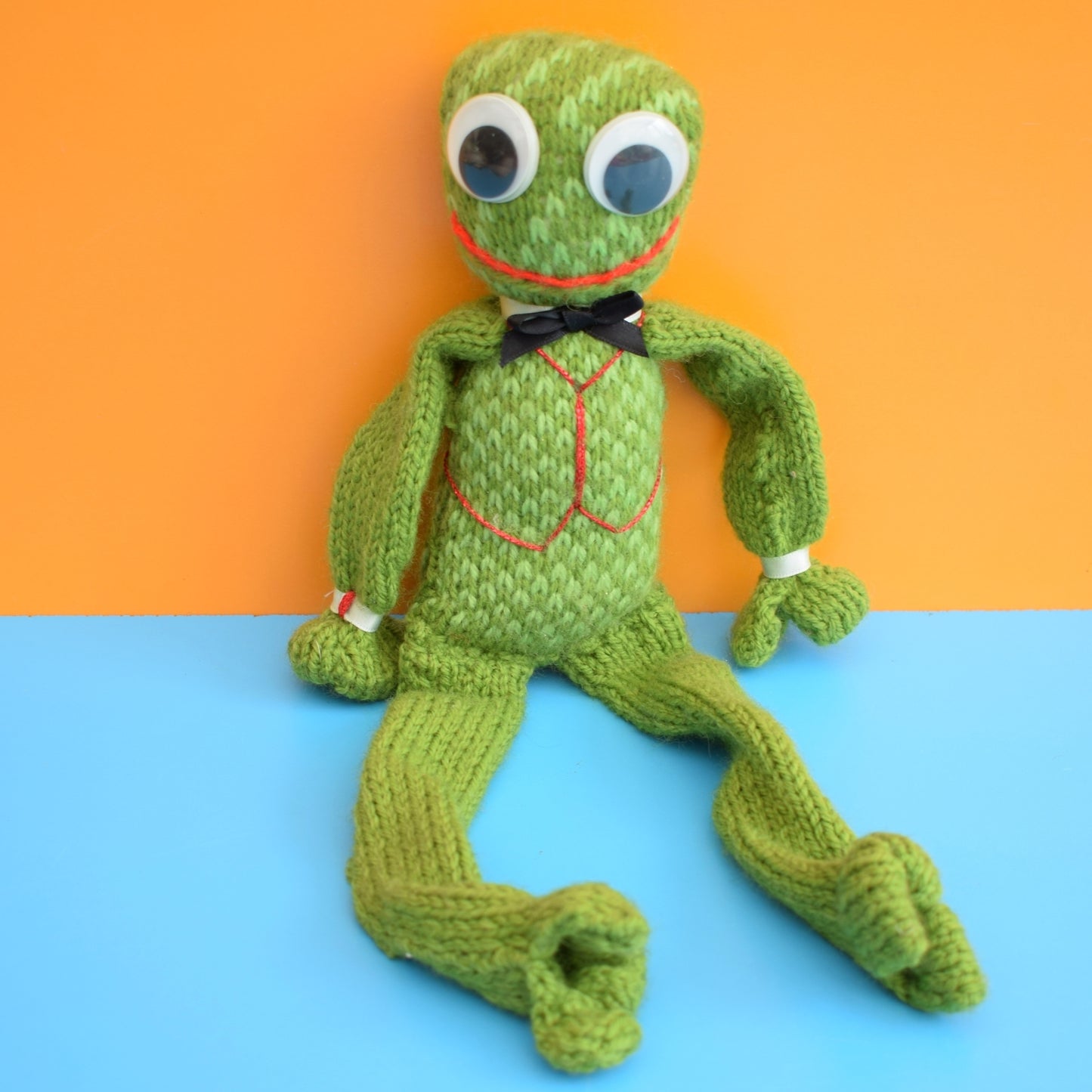 Vintage Knitted Funny Frog - Handmade
