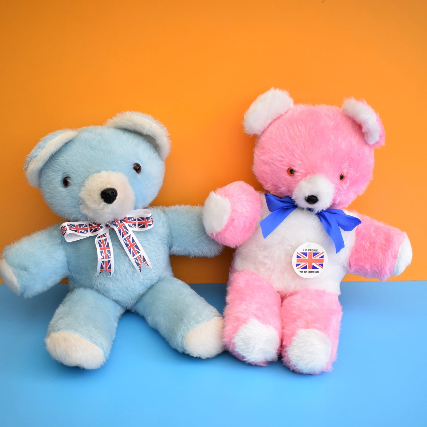 Vintage 1960s Teddy Bears - Made in England - Pink / Blue