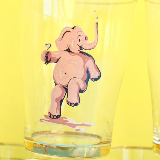 Vintage 1950s Pink Elephant Tot Glass Set