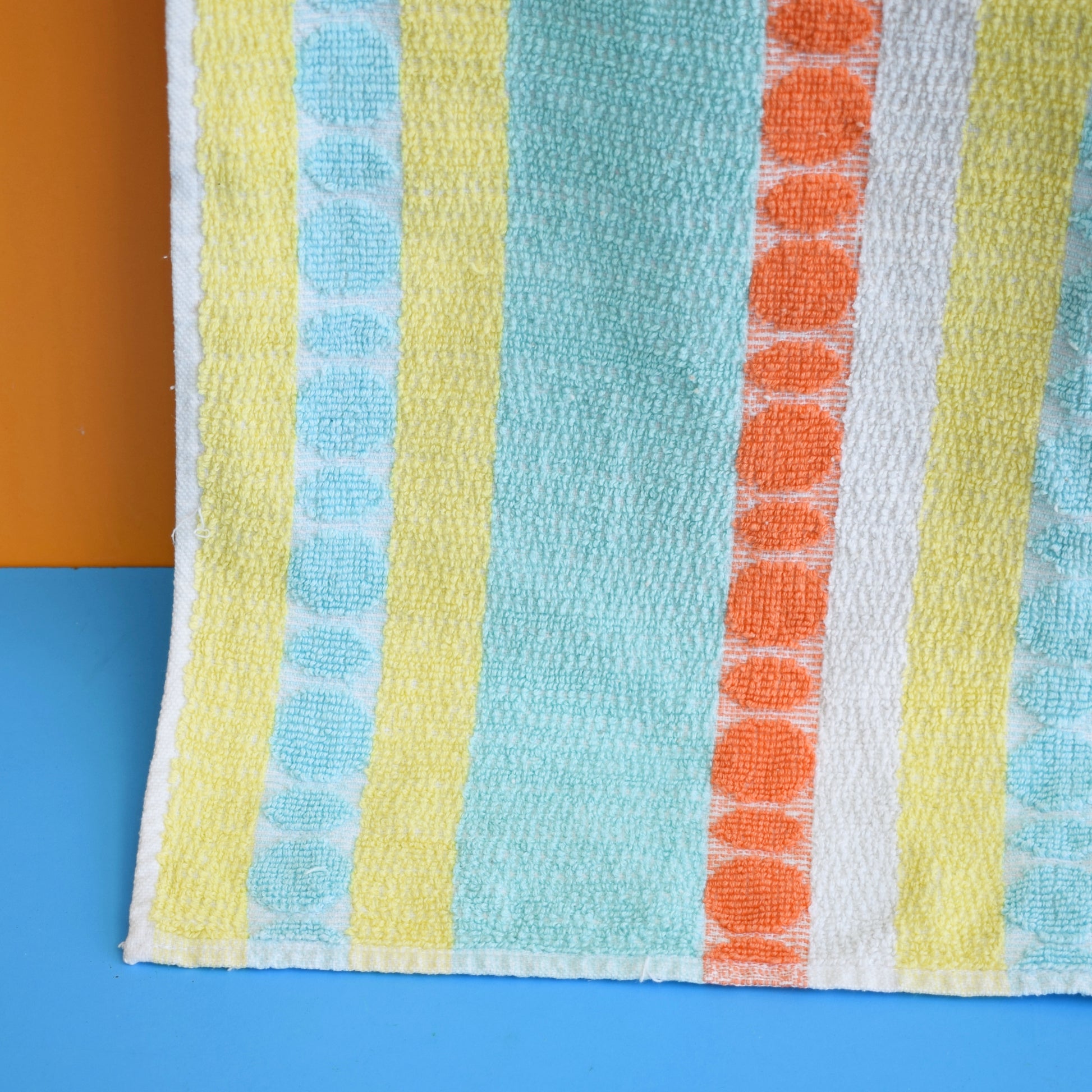 Vintage 1960s Cotton Towel - Striped / Spots by Pineapple Retro