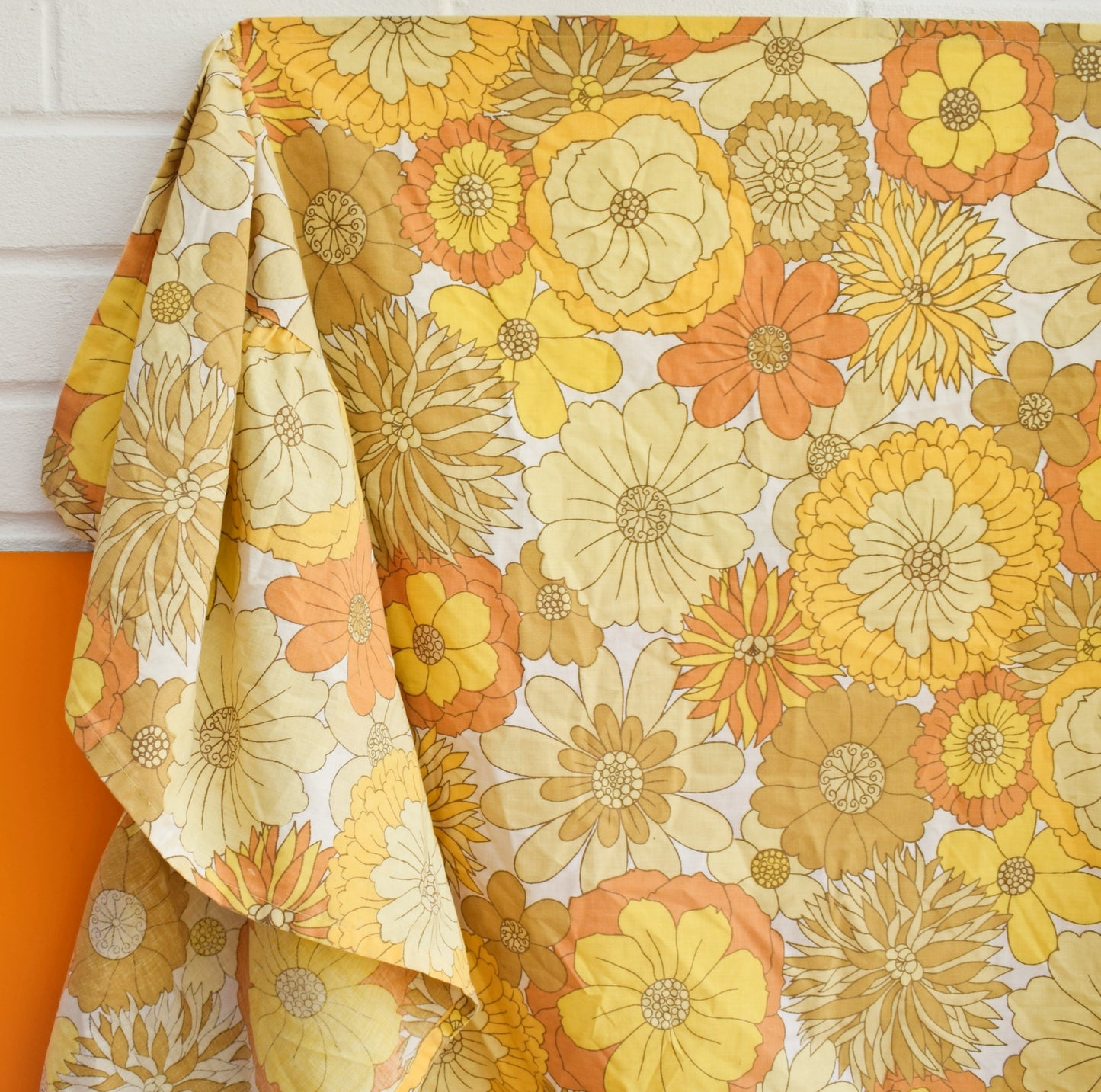 Vintage 1960s Bed Valance - Flower Power - M&S -Yellow
