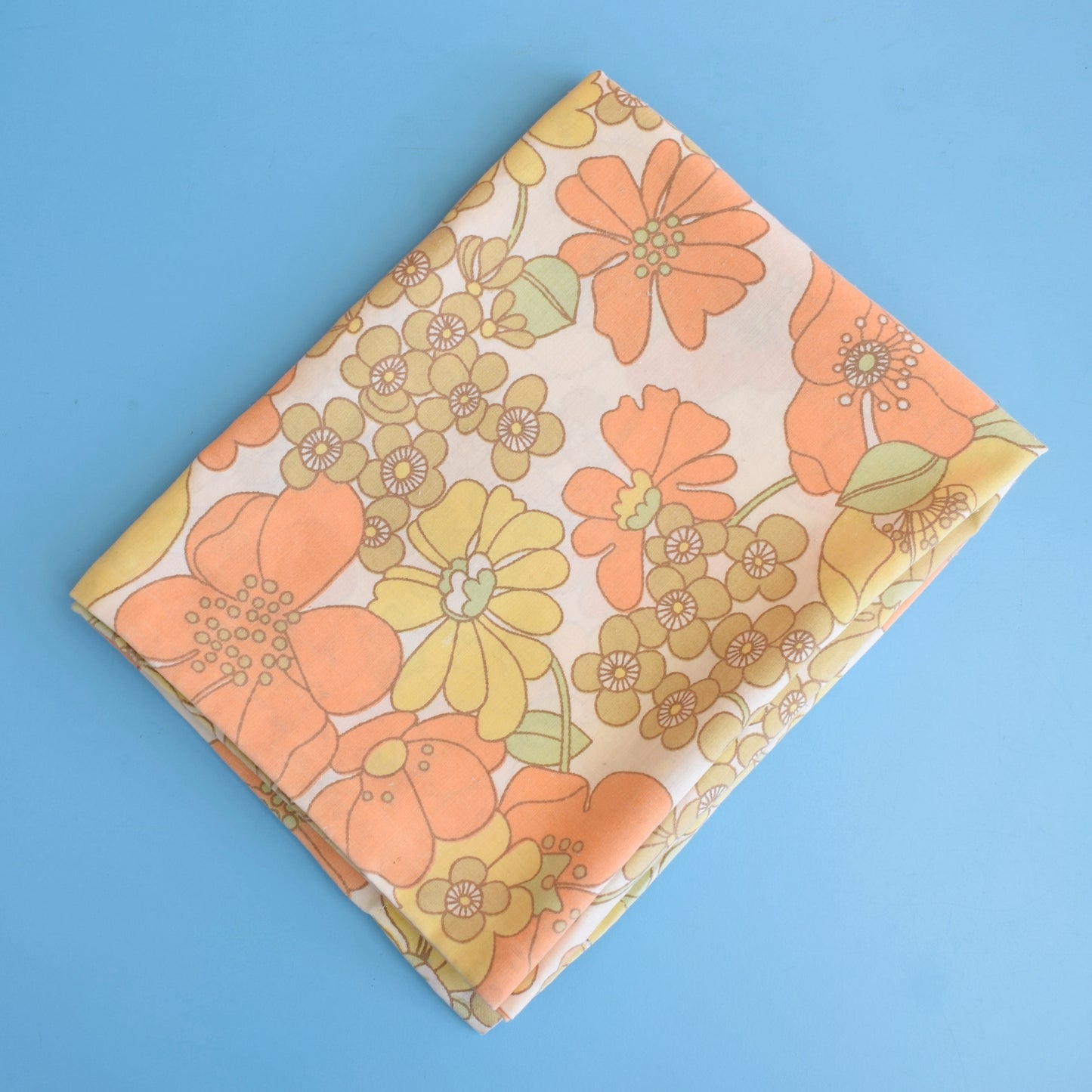 Vintage 1960s Pillow Case - Flower Power - Peach / Yellow