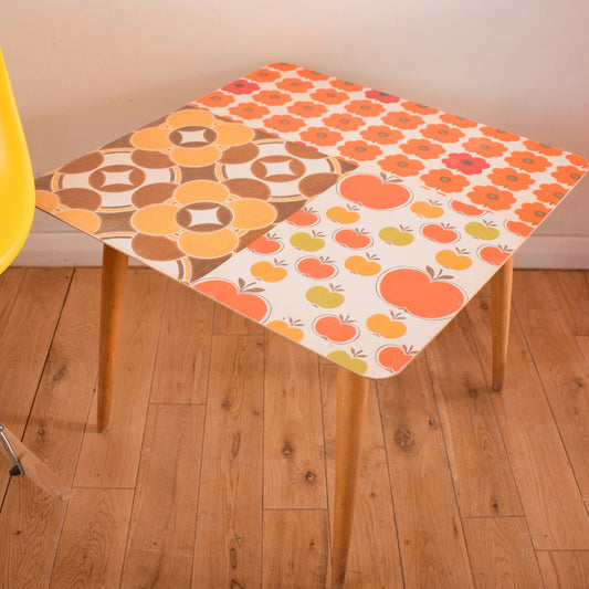 Vintage 1960s Coffee / Side Table - Patchwork Vintage Wallpaper - Red, Orange & Brown by Vintage