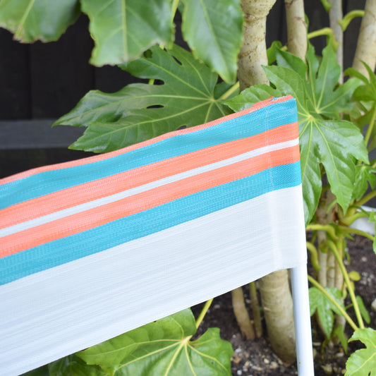 Vintage 1960s Striped Nylon Folding Stool / Chair - Orange, Turquoise & White
