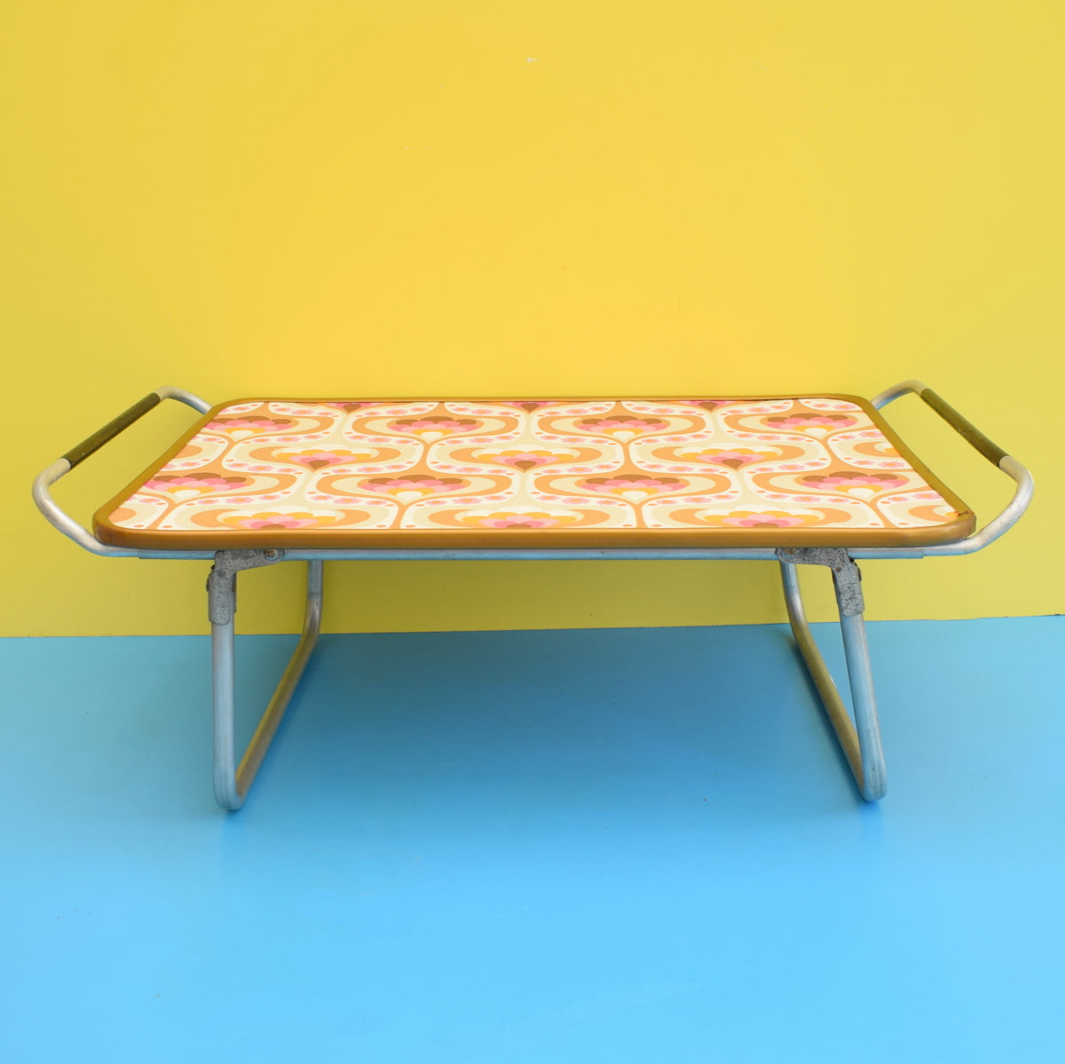 Vintage 1960s Folding Low Table - Geometric Pattern - Pink