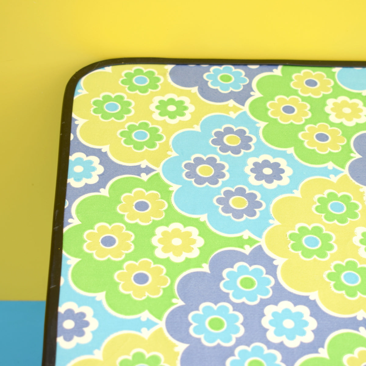 Vintage 1960s Folding Low Table - Flower Power - Green & Blue