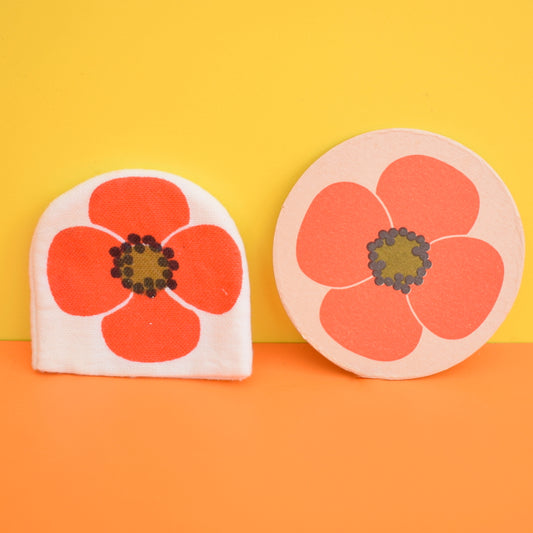 Vintage Laurids Lonborg Cardboard Coasters & Egg Cosies - Flower Designs - Orange & Pink
