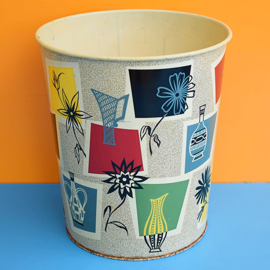 Vintage 1950s Metal Waste Paper Bin - Classic