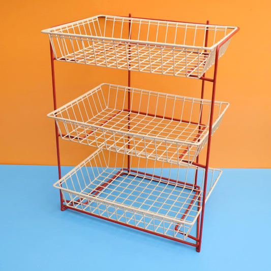 Vintage 1970s Wire Vegetable Rack - Red/ Cream by Vintage