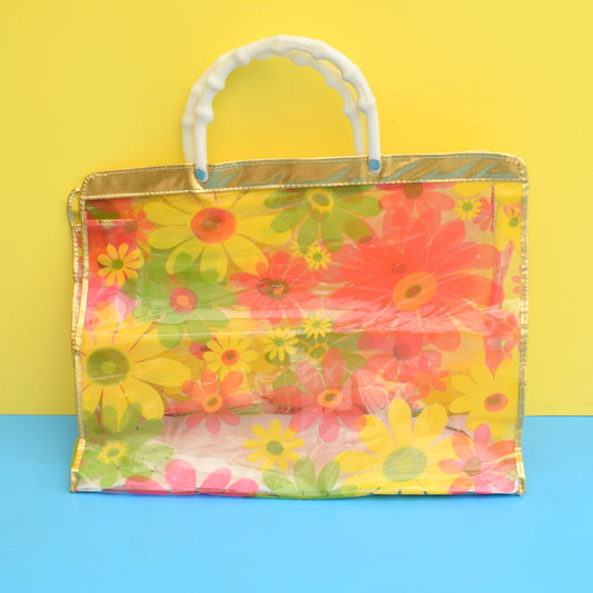 Vintage 1960s Plastic Bag - Flower Power - Pink & Yellow