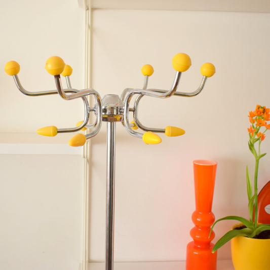 Vintage 1950s Atomic Ball Hat / Coat Stand - Yellow & Chrome