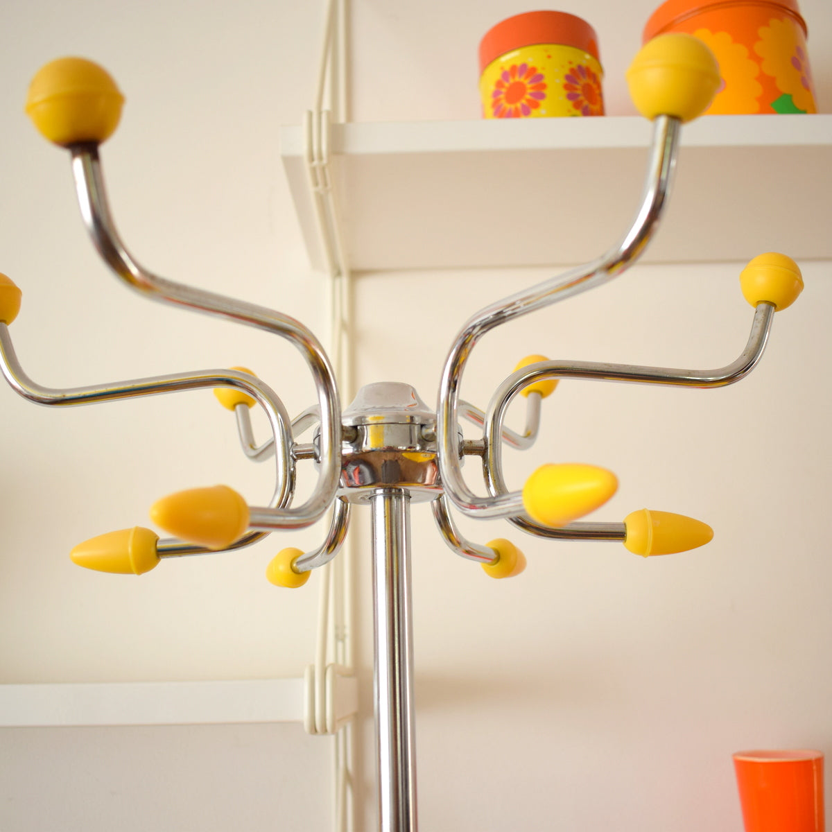 Vintage 1950s Atomic Ball Hat / Coat Stand - Yellow & Chrome