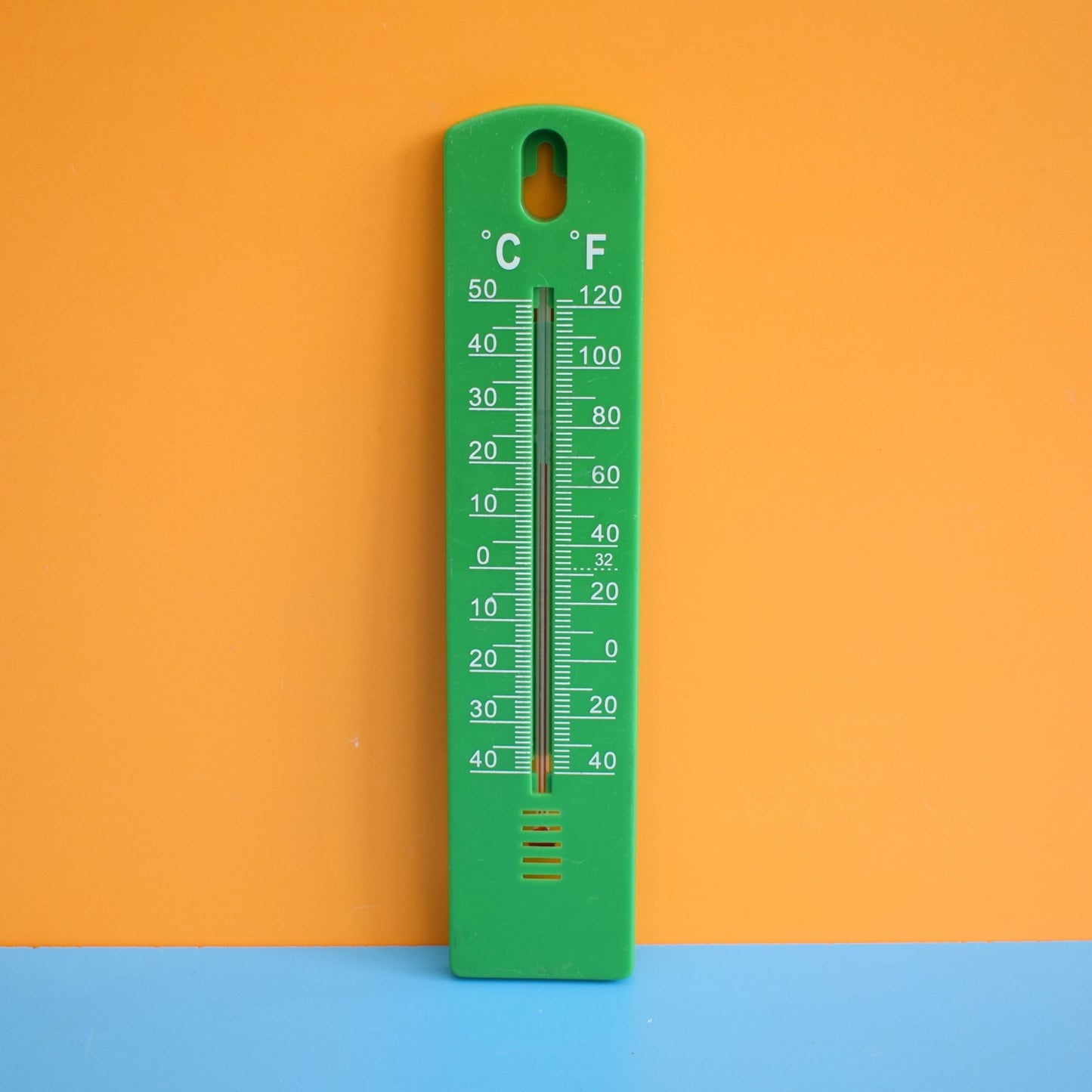 Vintage 1970s Thermometer - Green Plastic