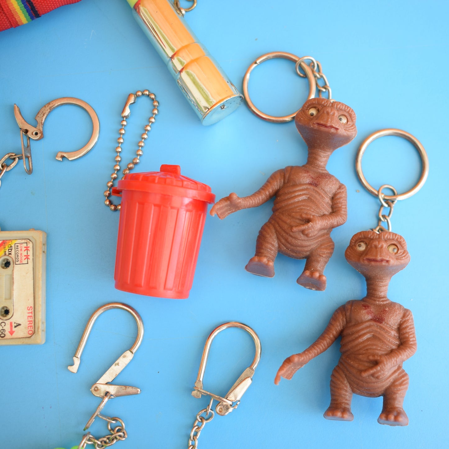 Vintage 1980s Mixed Keyrings - PacMan, Miniatures Etc by Pineapple Retro