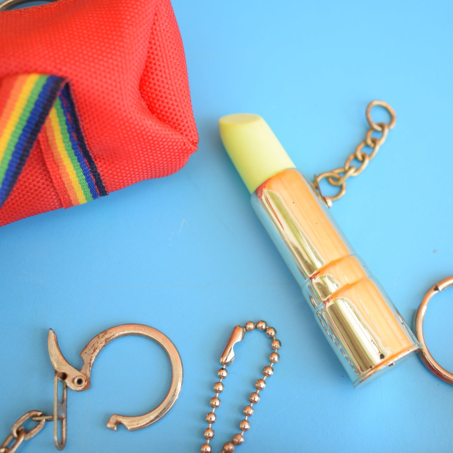 Vintage 1980s Mixed Keyrings - PacMan, Miniatures Etc by Pineapple Retro