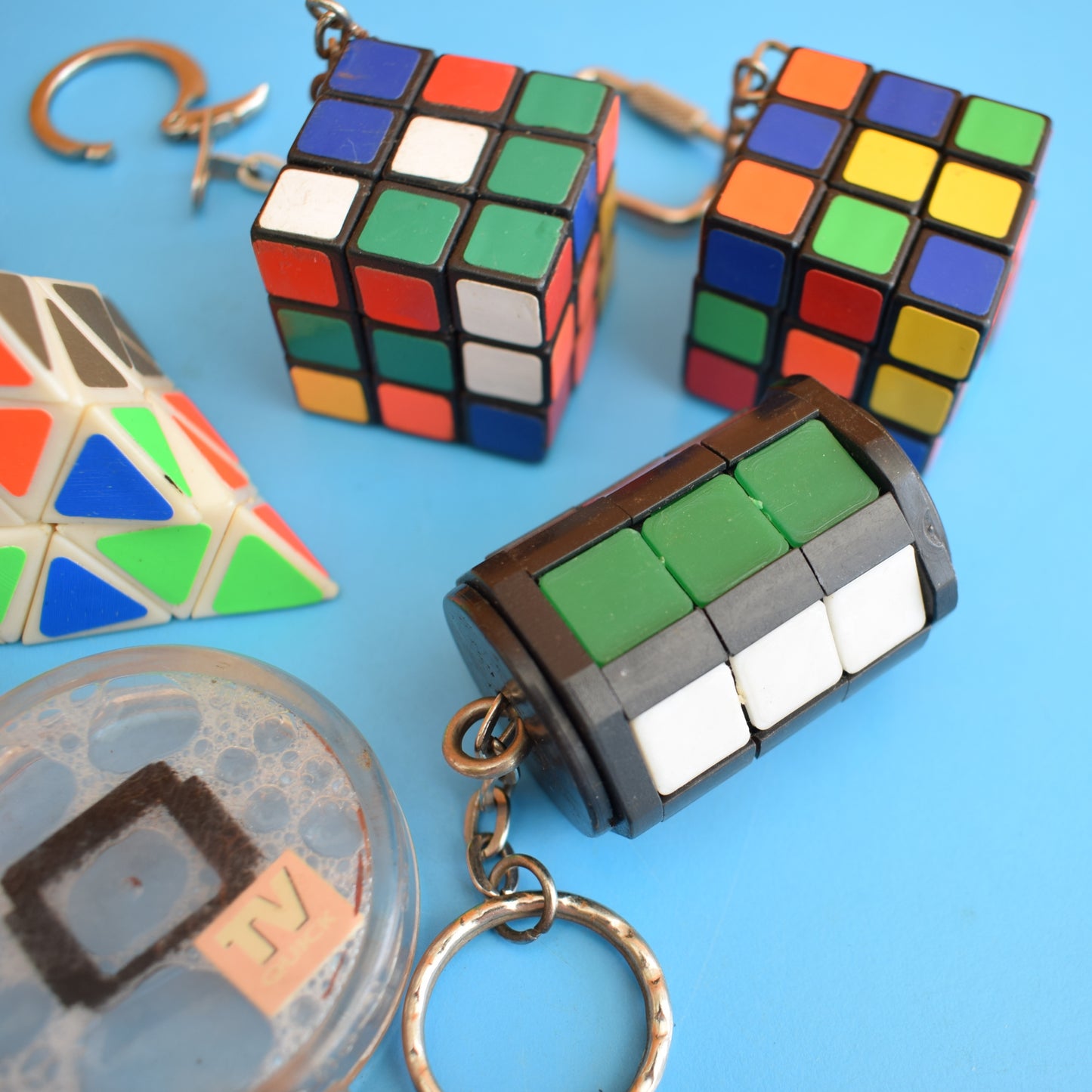 Vintage 1980s Mixed Keyrings - PacMan, Miniatures Etc by Pineapple Retro
