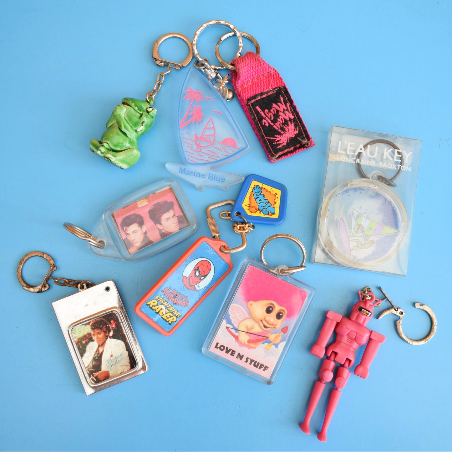 Vintage 1980s Mixed Keyrings - PacMan, Miniatures Etc by Pineapple Retro