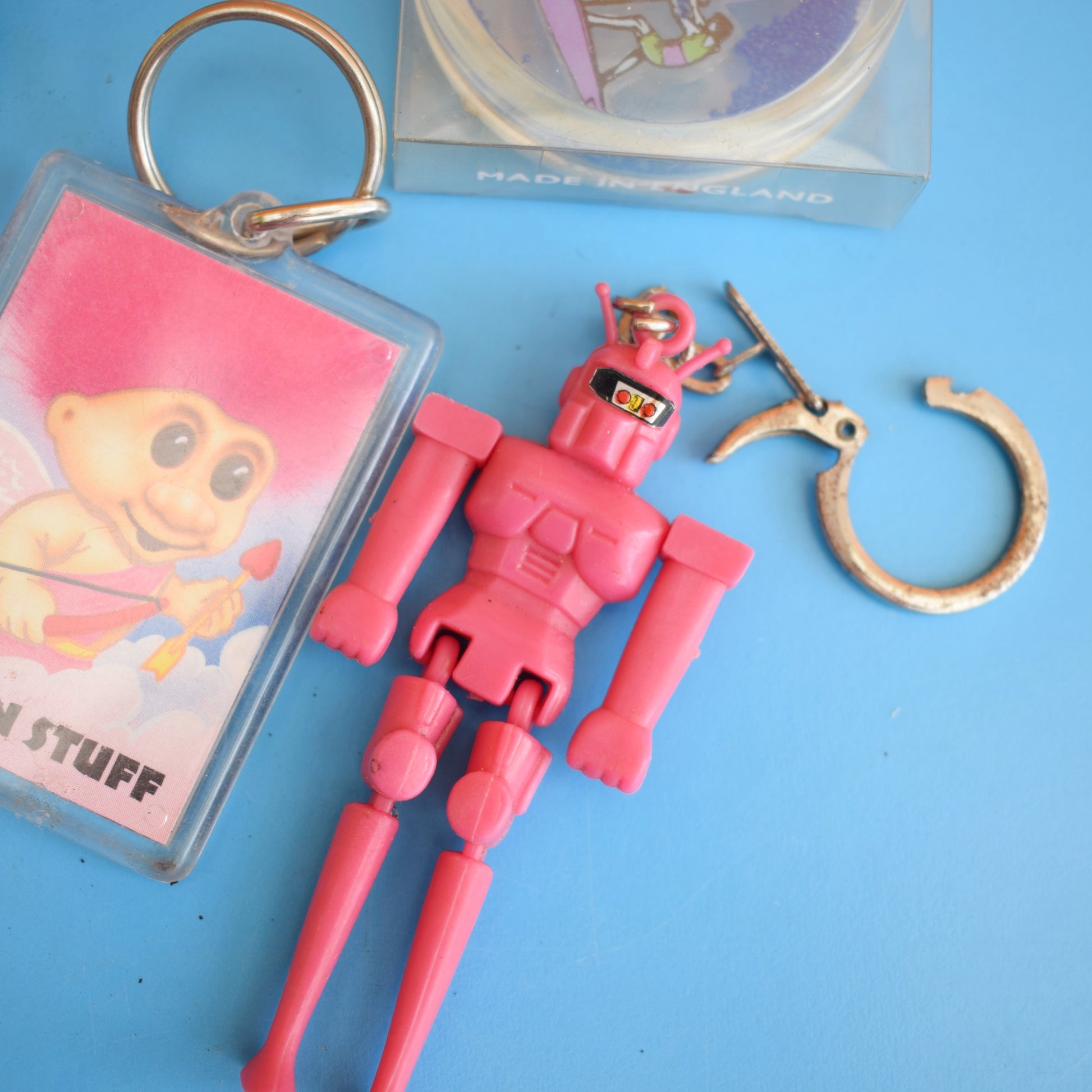 Vintage 1980s Mixed Keyrings - PacMan, Miniatures Etc by Pineapple Retro