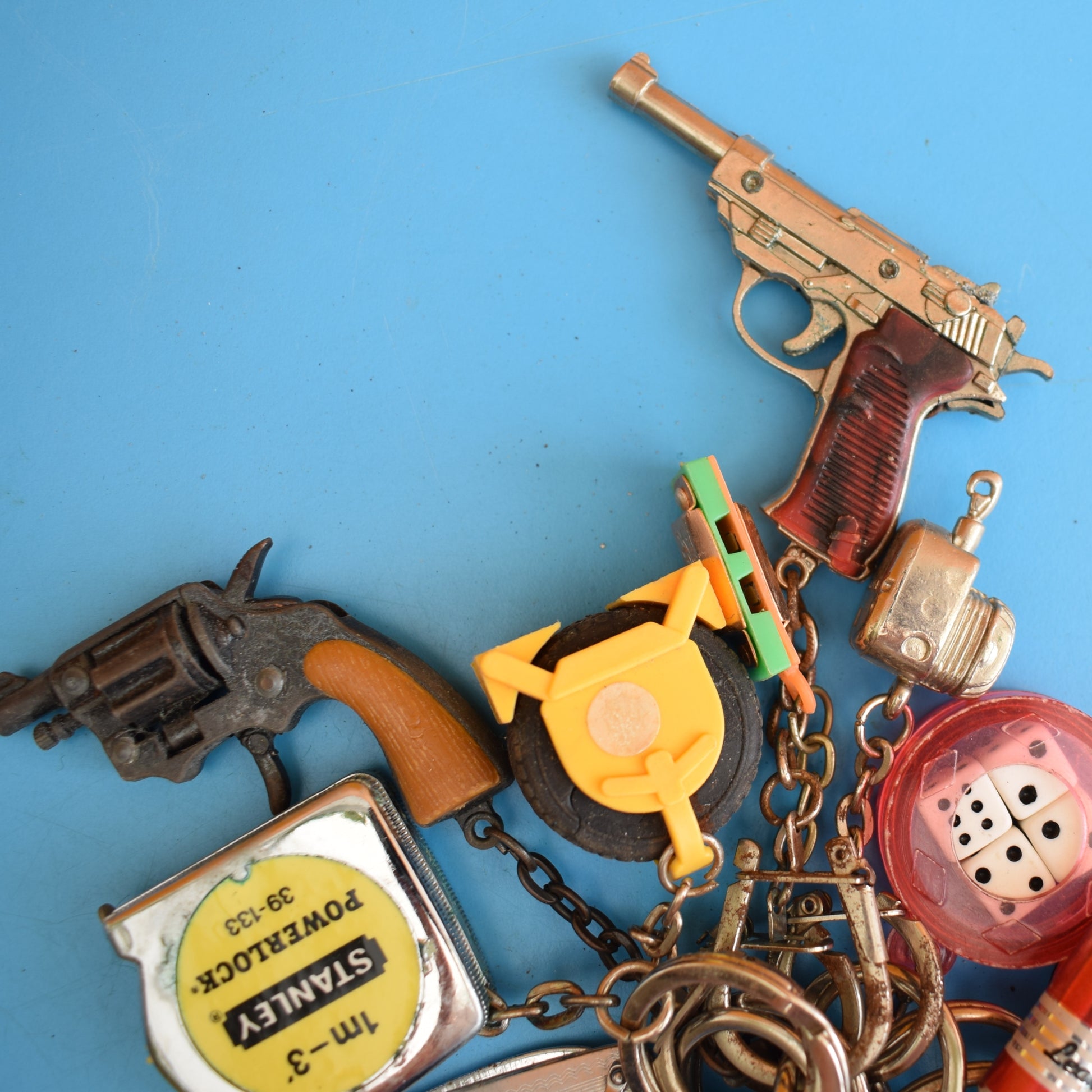 Vintage 1980s Mixed Keyrings - PacMan, Miniatures Etc by Pineapple Retro