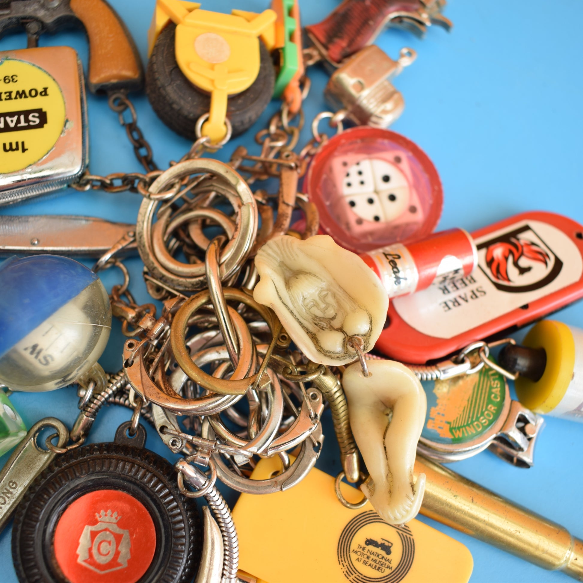 Vintage 1980s Mixed Keyrings - PacMan, Miniatures Etc by Pineapple Retro