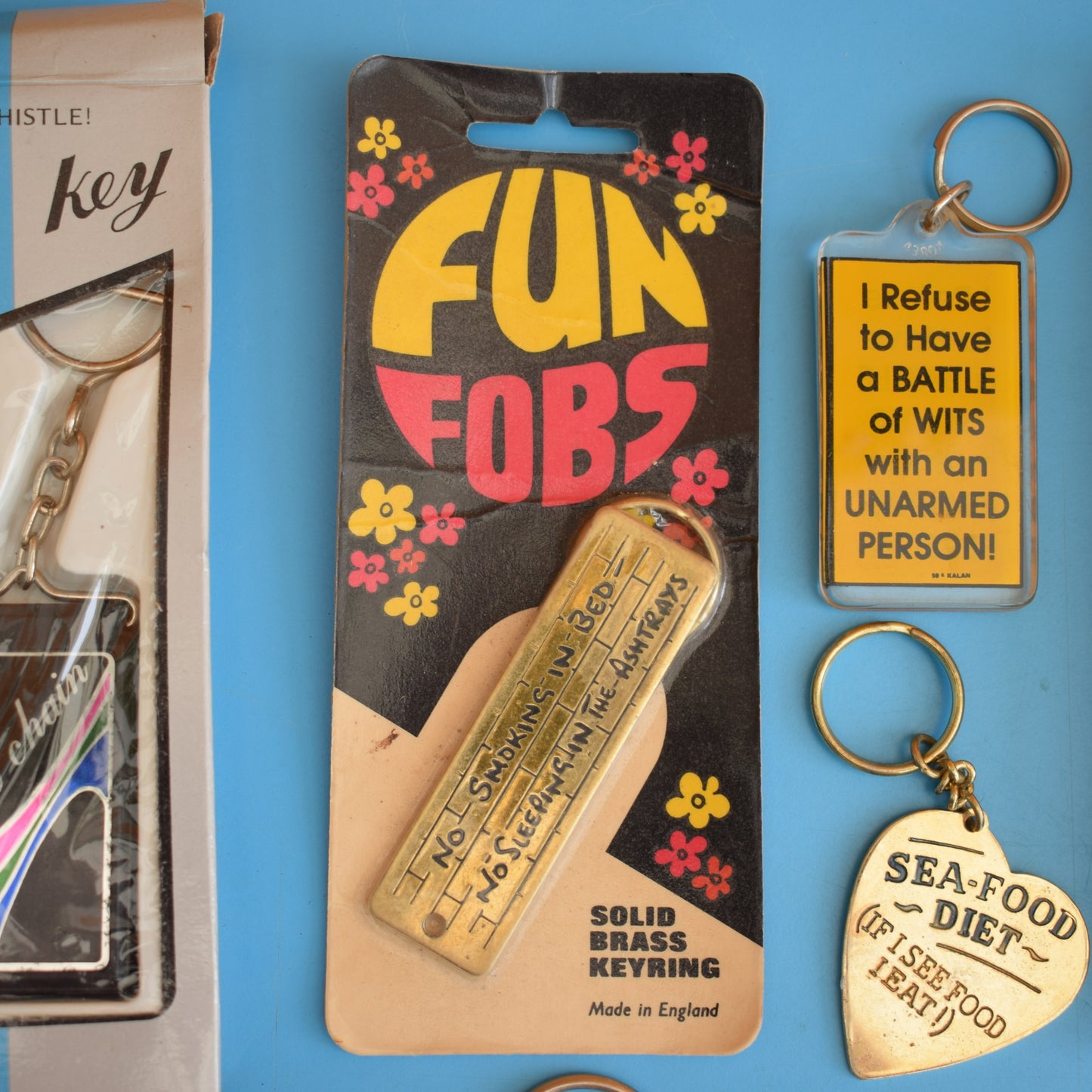 Vintage 1980s Mixed Keyrings - PacMan, Miniatures Etc by Pineapple Retro