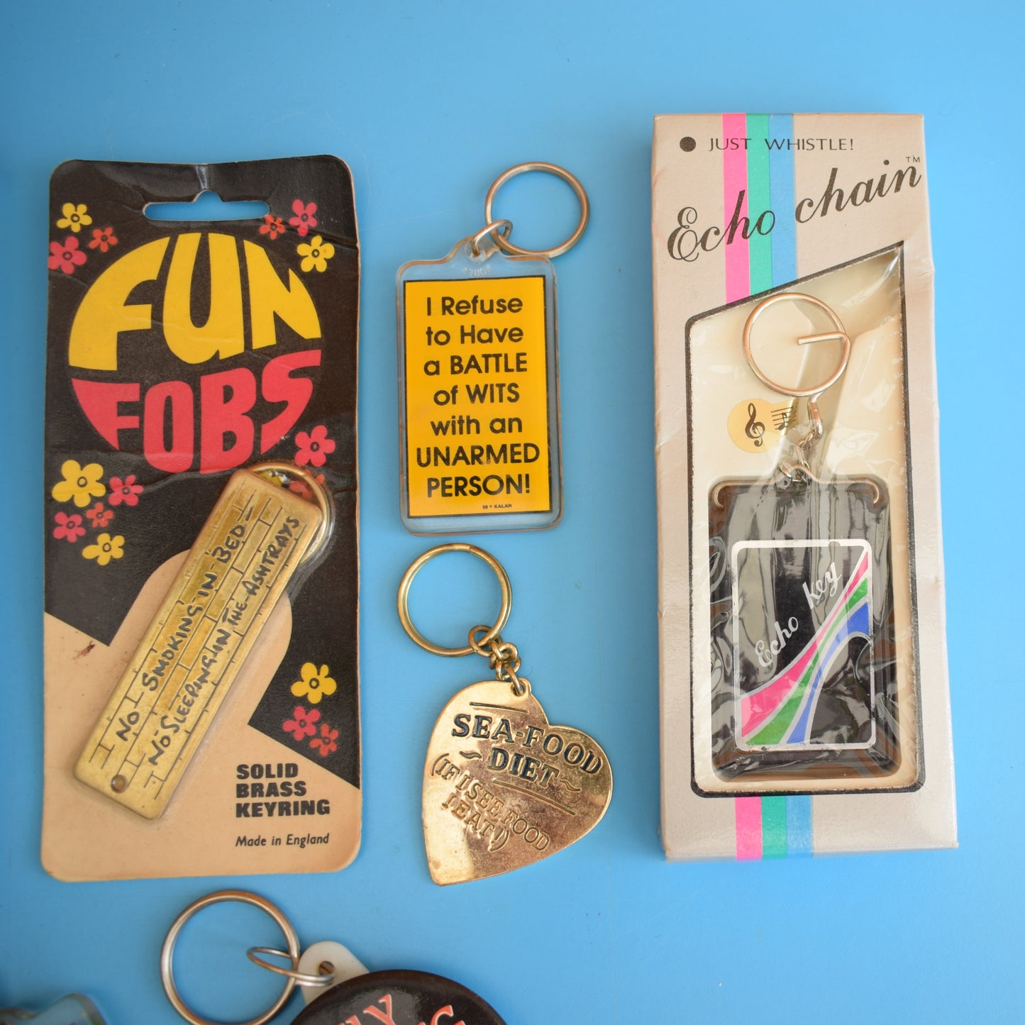 Vintage 1980s Mixed Keyrings - PacMan, Miniatures Etc by Pineapple Retro