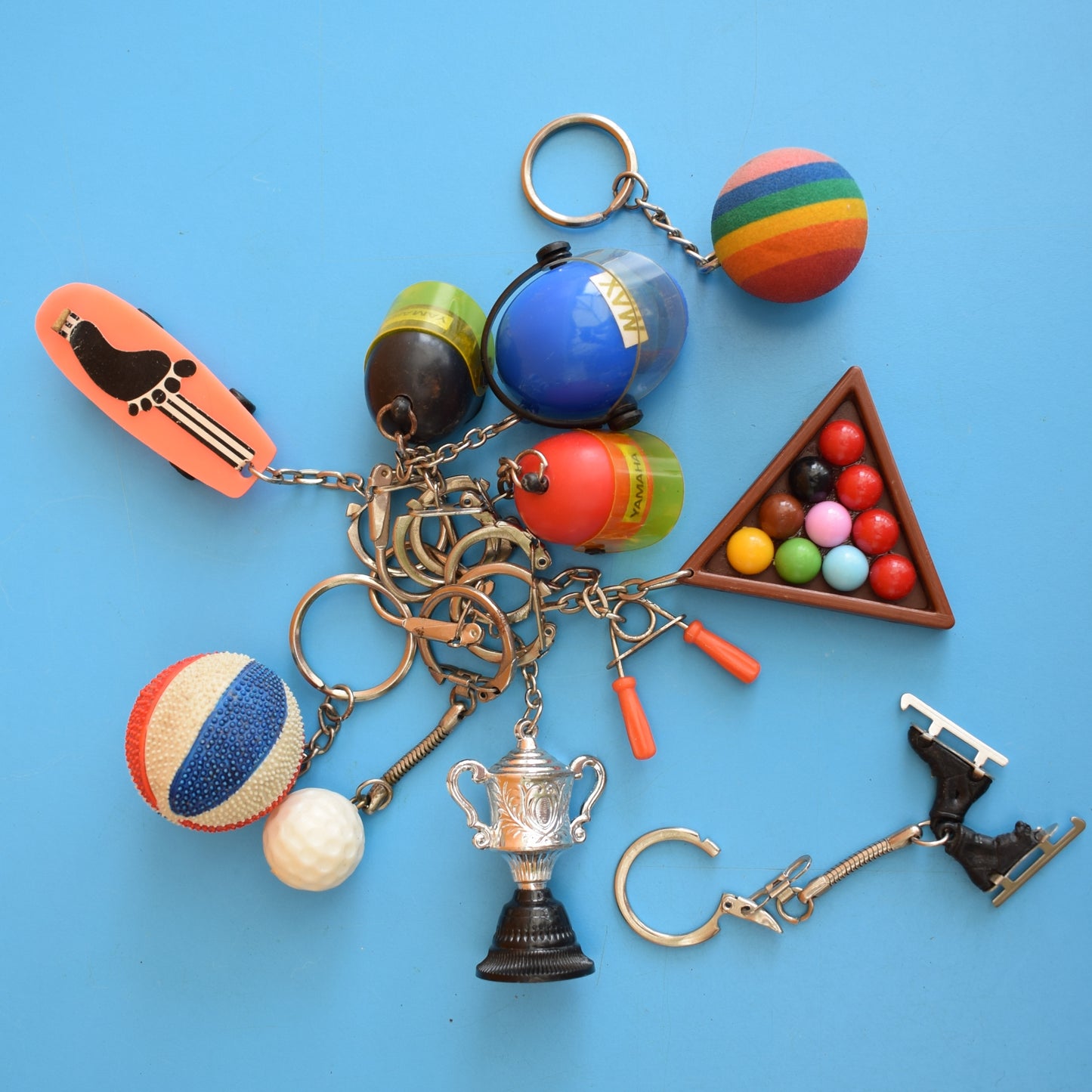Vintage 1980s Mixed Keyrings - PacMan, Miniatures Etc by Pineapple Retro