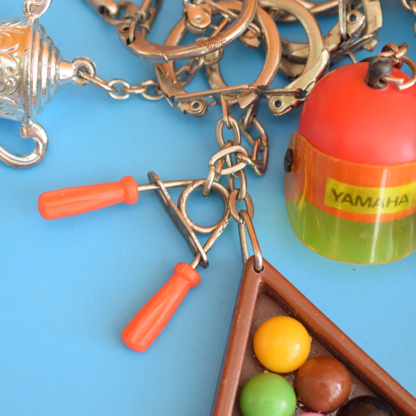 Vintage 1980s Mixed Keyrings - PacMan, Miniatures Etc by Pineapple Retro