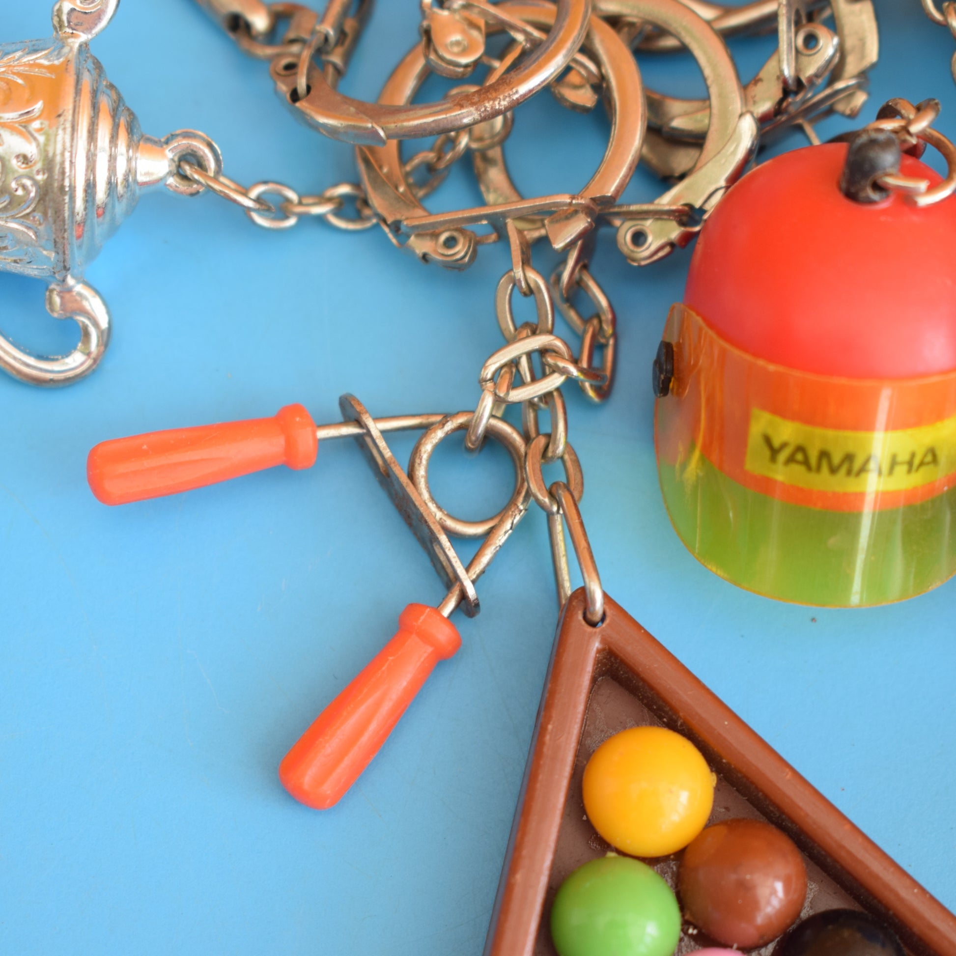 Vintage 1980s Mixed Keyrings - PacMan, Miniatures Etc by Pineapple Retro