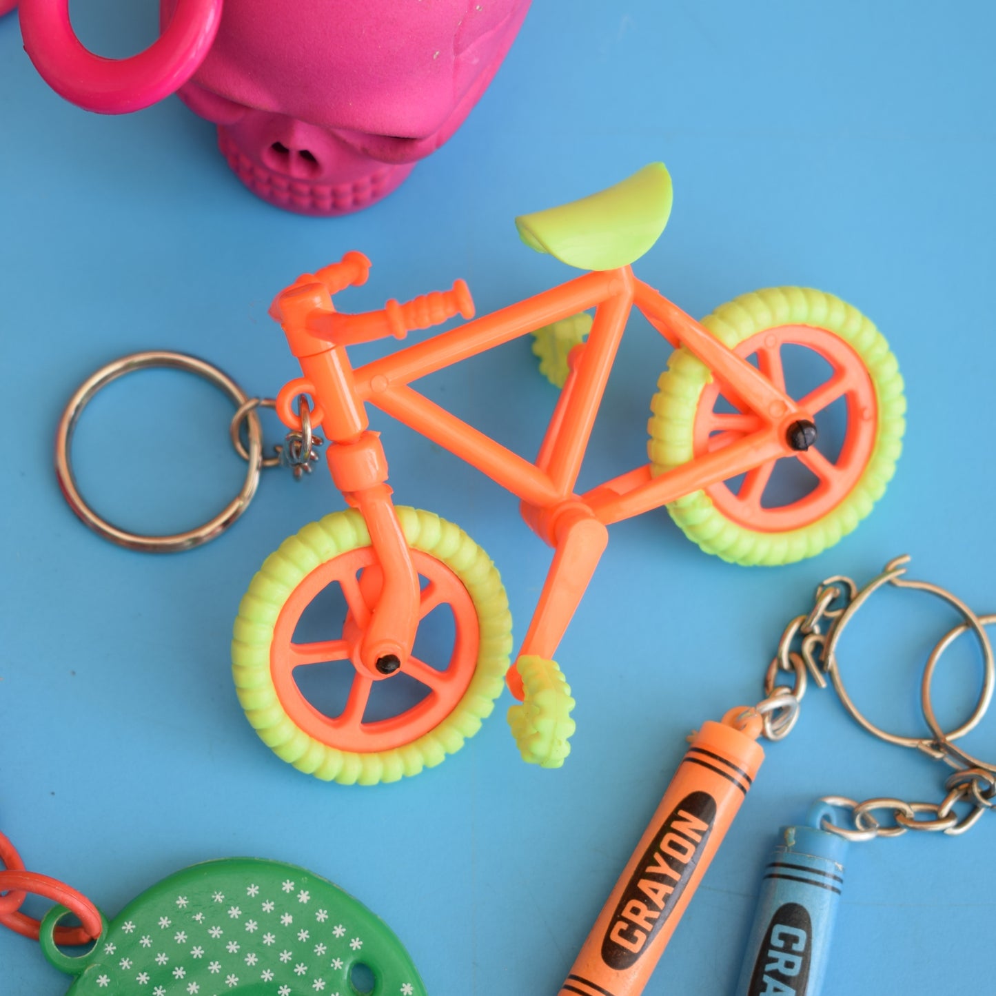 Vintage 1980s Mixed Keyrings - PacMan, Miniatures Etc by Pineapple Retro