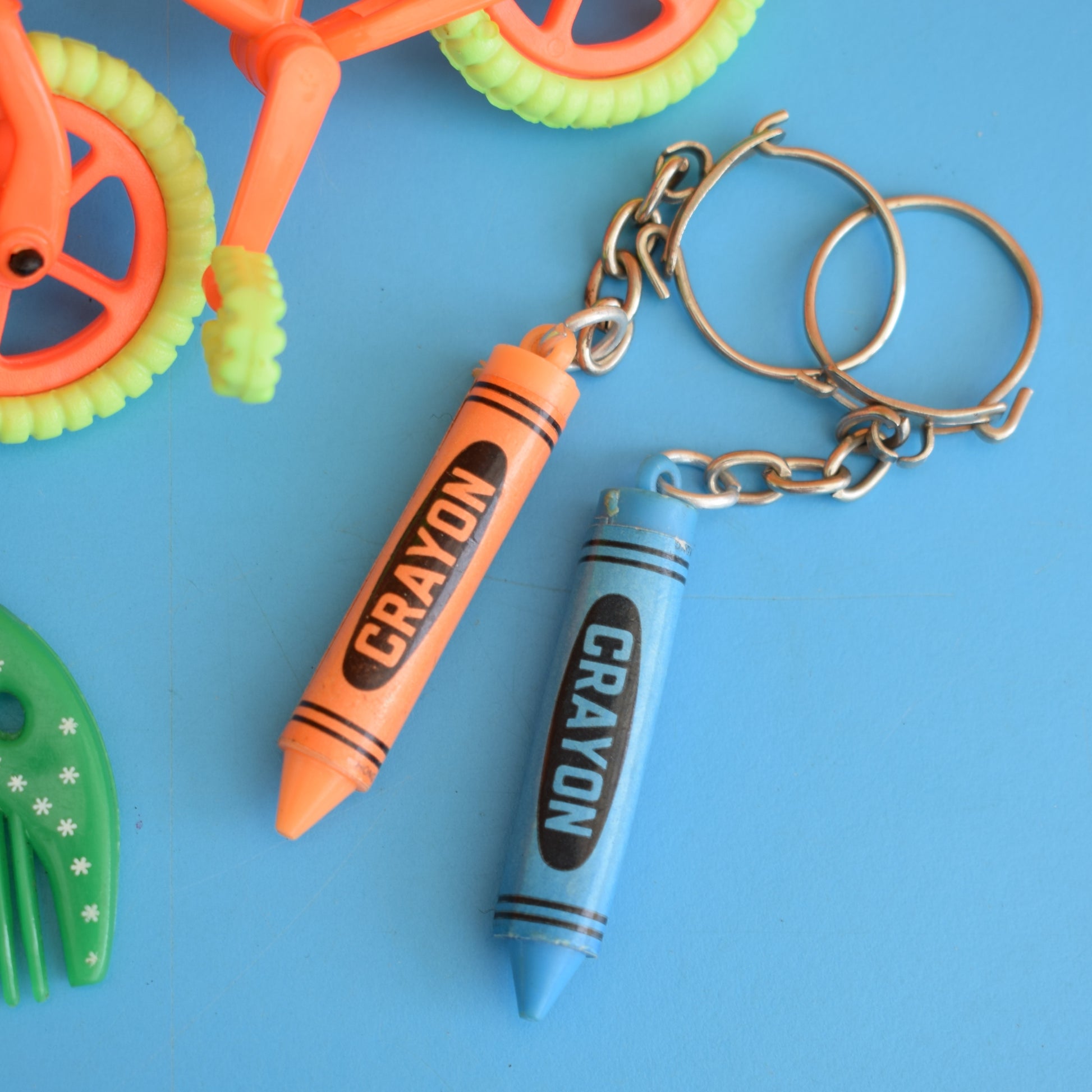 Vintage 1980s Mixed Keyrings - PacMan, Miniatures Etc by Pineapple Retro