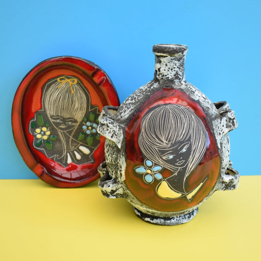 Vintage 1950s Ceramic Bottle / Dish - San Marino - Italian Pottery - Red