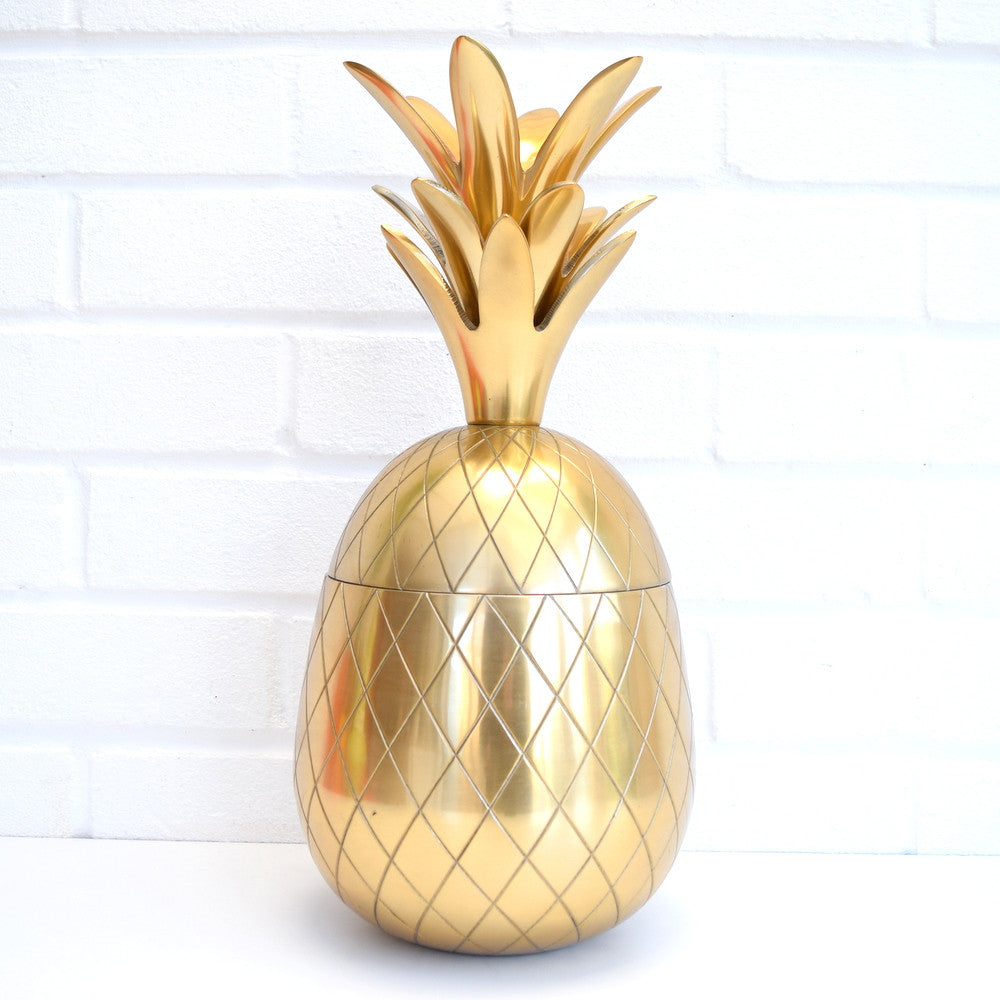 New Retro Large Metal Pineapple Ice Bucket / Ornament, Brass