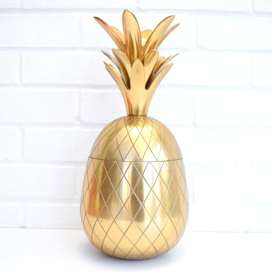 New Retro Large Metal Pineapple Ice Bucket / Ornament, Brass