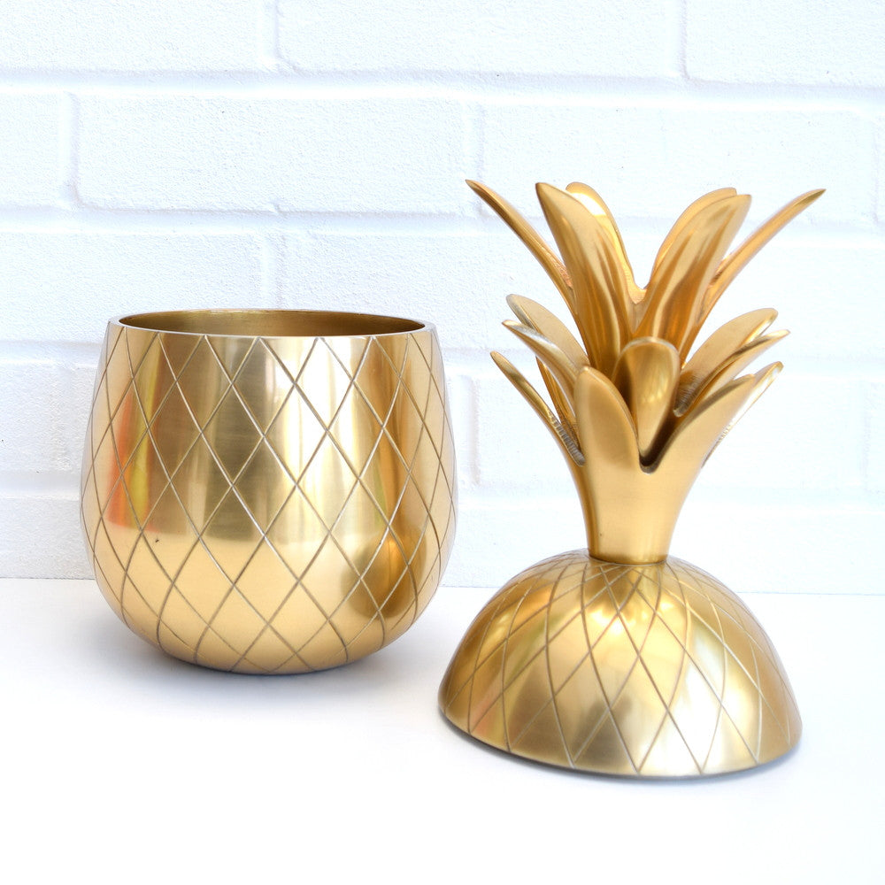 New Retro Large Metal Pineapple Ice Bucket / Ornament, Brass