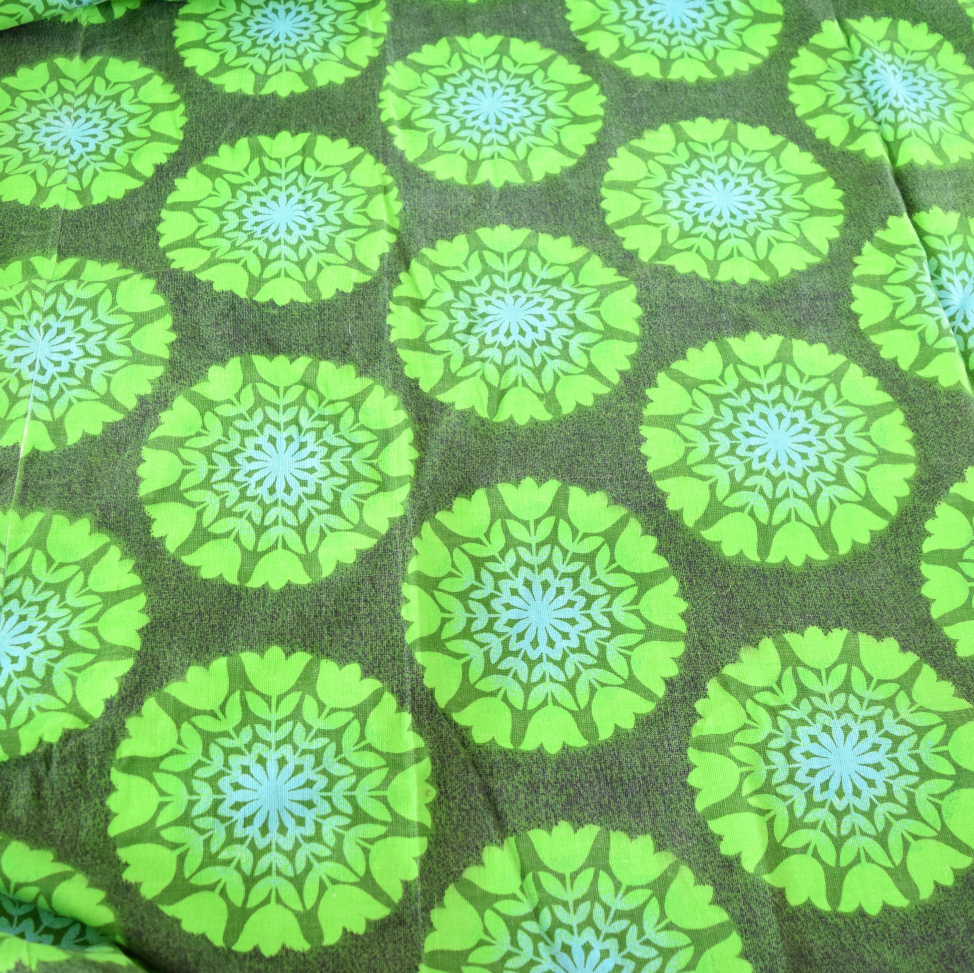 Vintage 1960s Curtains Flower Power,  Green Barkcloth