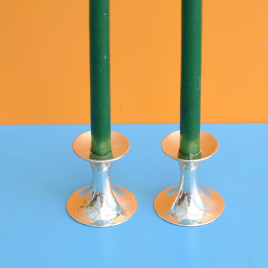 Vintage 1970s Small Chrome Candle Holders / Candles by Pineapple Retro