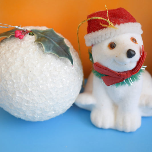 Vintage 1960s Kitsch Flocked Christmas Decorations x4 by Pineapple Retro